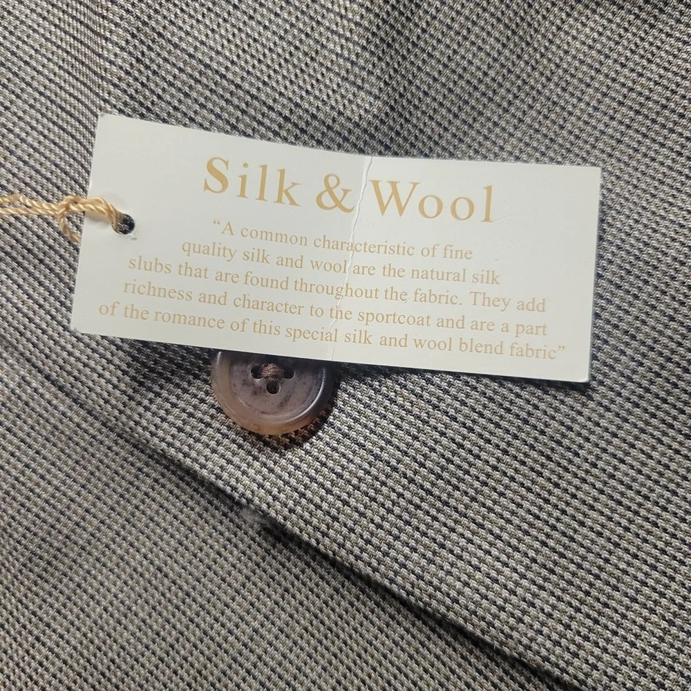 Lauren Ralph Lauren Mens Silk Wool Blend Sport Coat Blazer Tan Brown Houndstooth